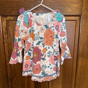 Matilda Jane cream floral bow shoulder tunic girls size 6